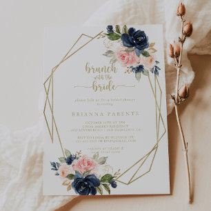Invitation Brunch géométrique or avec douche de mariée