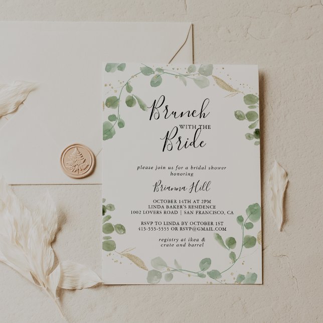 Invitation Brunch Gold Eucalyptus avec douche de mariée (Créateur téléchargé)