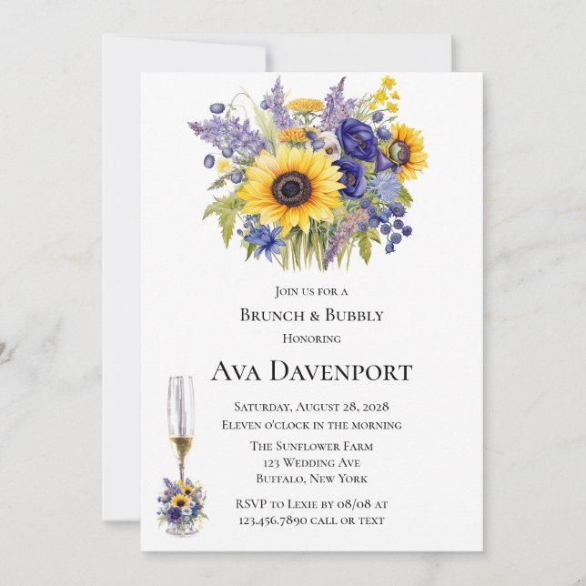 Invitation Brunch Lavande et tournesol et bulle (Devant)