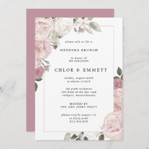 Invitation Brunch Mariage à fleurs rose pâle