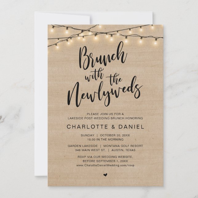 Invitation Brunch mariage avec les jeunes mariés, Moderne rus (Devant)