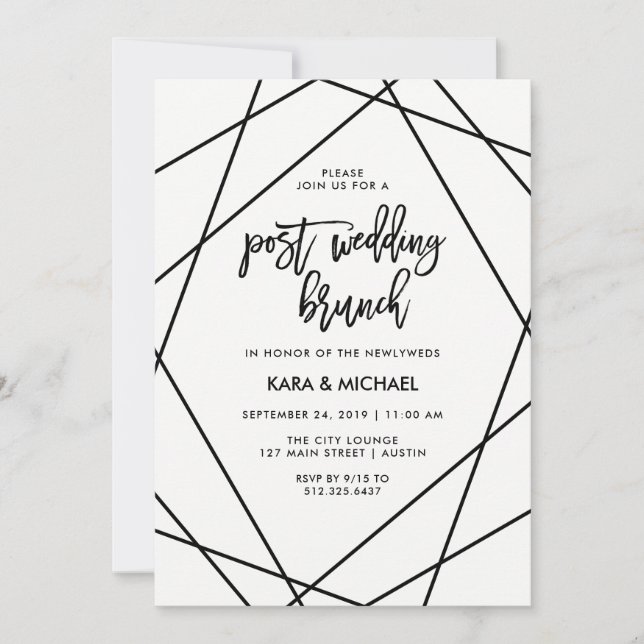 Invitation Brunch Mariage de poste géométrique noir et blanc (Devant)