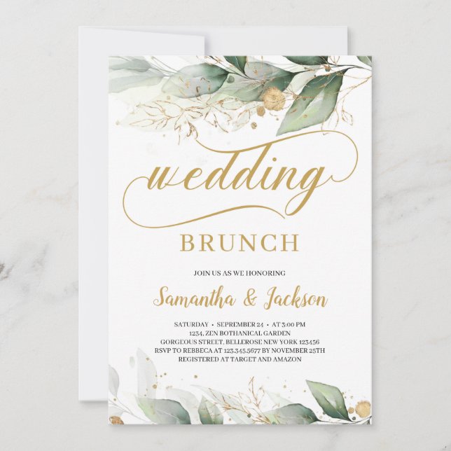 Invitation Brunch mariage feuille à l'eucalyptus vert (Devant)
