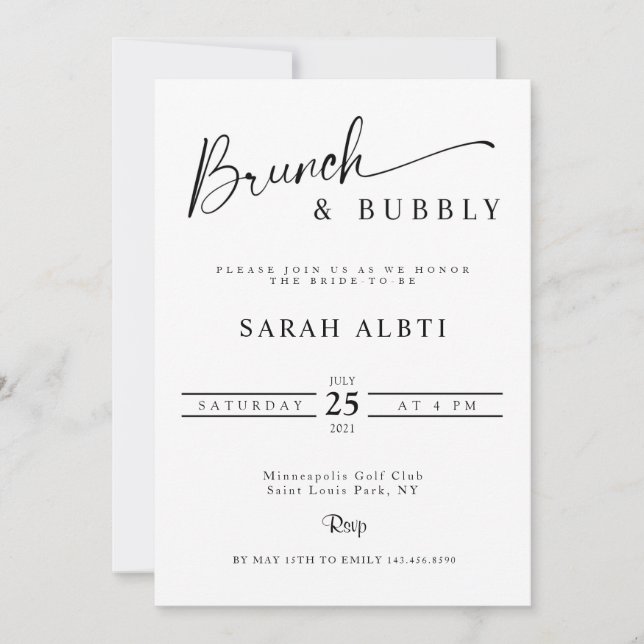 Invitation Brunch minimaliste et Fête des mariées bulle (Devant)