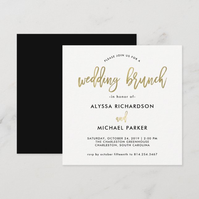 Invitation Brunch moderne de mariage d'or de Faux du (Devant / Derrière)