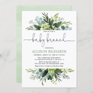 Invitation Brunch neutre de bébé de feuillage de verdure de