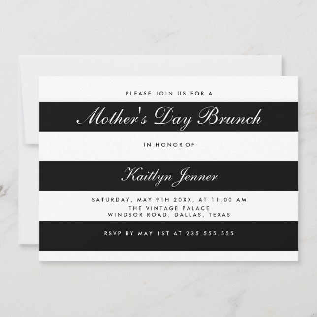 Invitation Brunch noir et blanc élégant de jour de mères de (Devant)