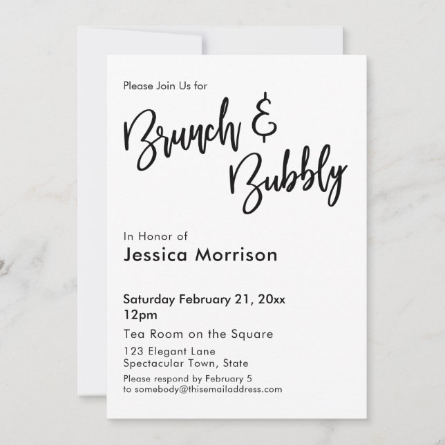Invitation Brunch noir et blanc simple et typographie bulle (Devant)