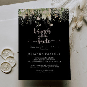 Invitation Brunch noir fleur sauvage avec douche de mariée