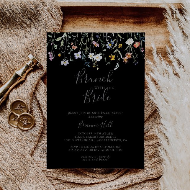 Invitation Brunch noir floral sauvage avec douche de mariée (Créateur téléchargé)