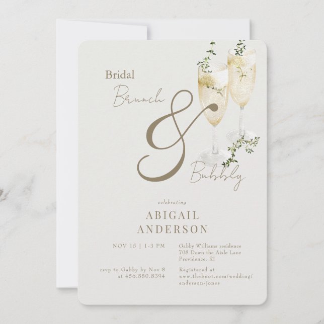 Invitation Brunch nuptial beige et douche mousseuse (Devant)