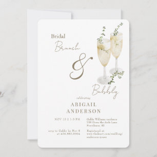 Invitation Brunch nuptial blanc et or et douche mousseuse