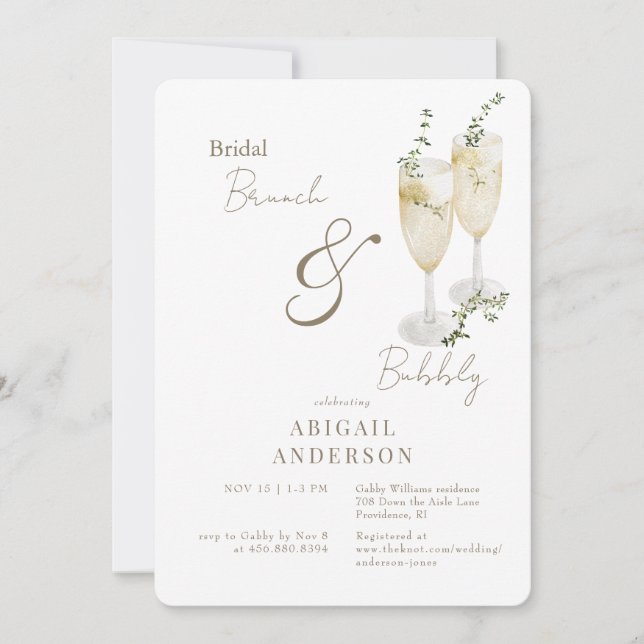 Invitation Brunch nuptial blanc et or et douche mousseuse (Devant)