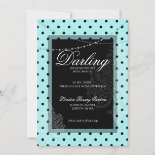 Invitation Brunch nuptial bleu pois noirs enregistrer la date