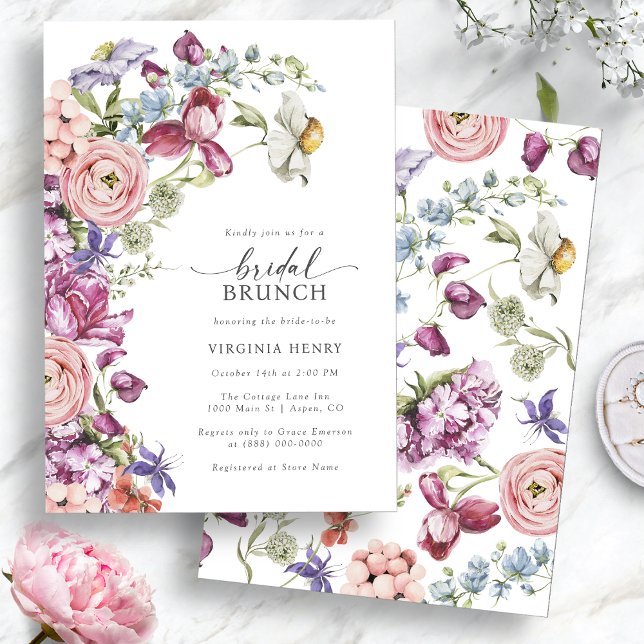 Invitation Brunch nuptial coloré (Colorful Jewel Tone Wildflower Bridal Brunch Invitation by Painted Paperie
)