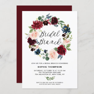 Invitation Brunch nuptial de couronnes florales bordeaux et b