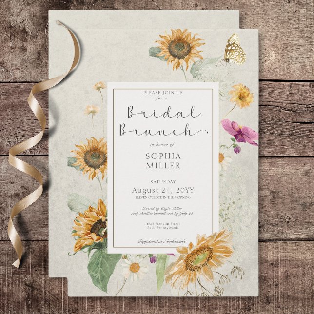 Invitation Brunch nuptial de crème de tournesol vintage été (Vintage Summer Sunflower Cream Bridal Brunch Invitation)