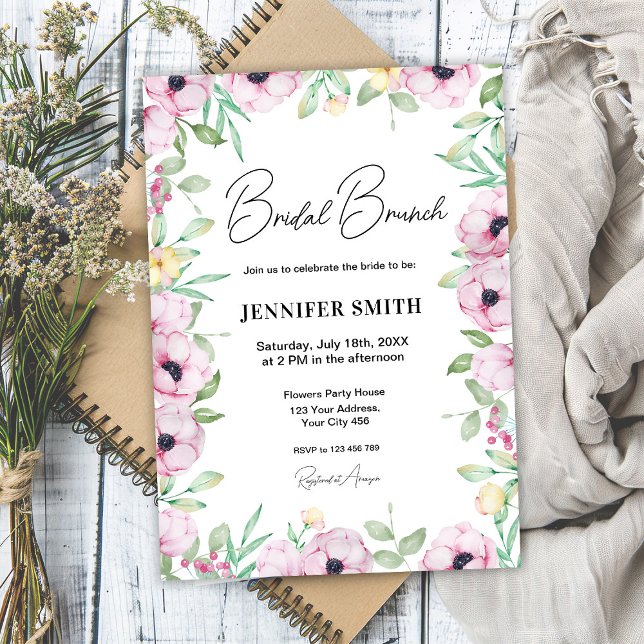 Invitation Brunch nuptial des anémones florales roses (Créateur téléchargé)