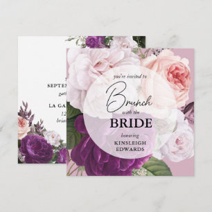 Invitation Brunch nuptial Élégant Vintage Mauve Floral Roses