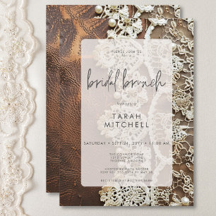 Invitation Brunch nuptial en cuir rustique et dentelle nuptia