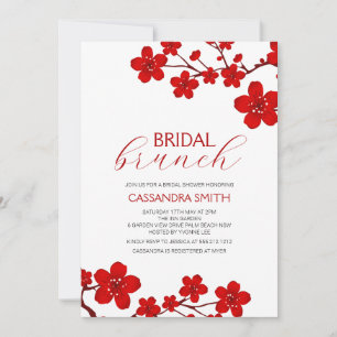 Invitation Brunch nuptial en fleurs de cerisier rouge