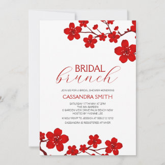 Invitation Brunch nuptial en fleurs de cerisier rouge