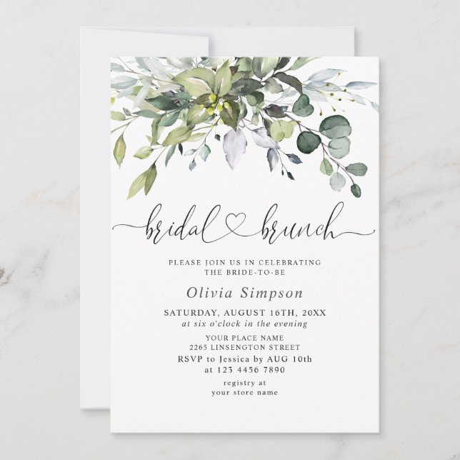 Invitation Brunch nuptial Eucalyptus tout simplement élégant (Devant)