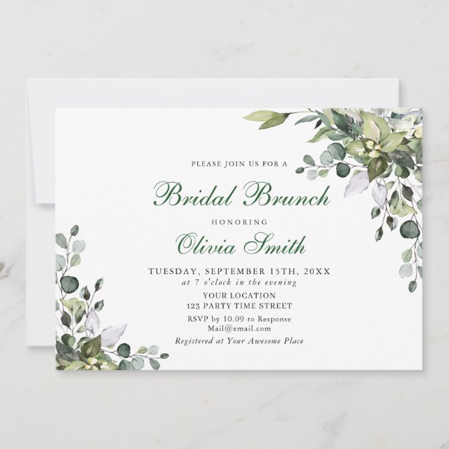 Invitation Brunch nuptial Eucalyptus Watercolor (Devant)