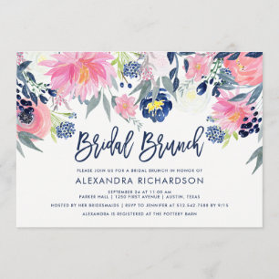 Invitation Brunch nuptial floral moderne Blush et Navy
