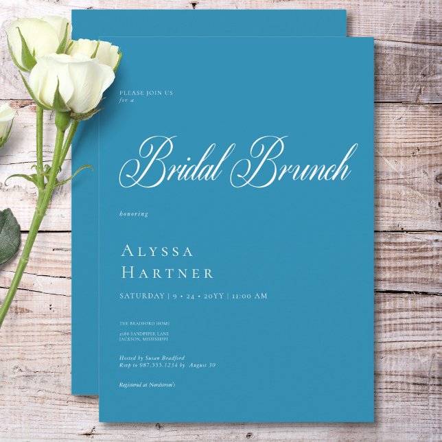 Invitation Brunch nuptial français classique minimum bleu et  (Minimal Classic French Blue & White Bridal Brunch Invitation)