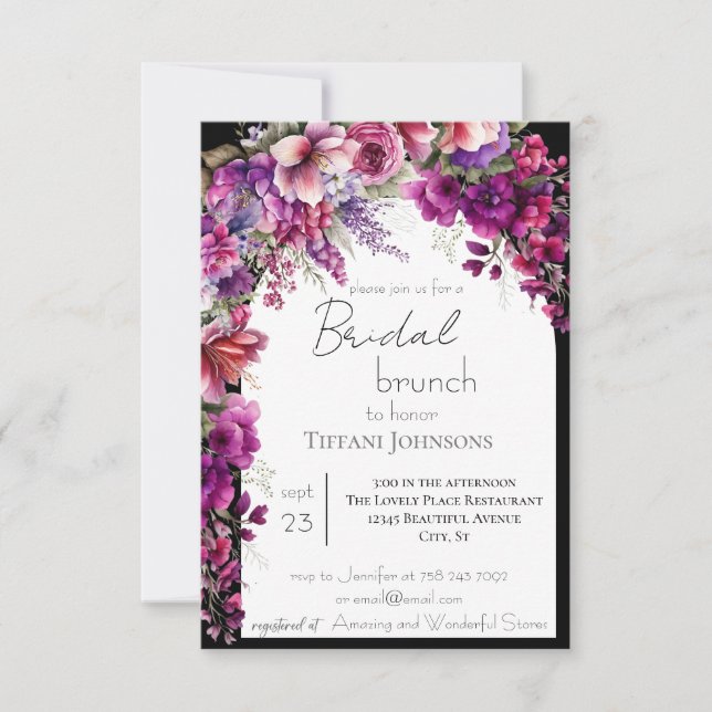 Invitation Brunch nuptial Fuchsia Lavender Floral (Devant)