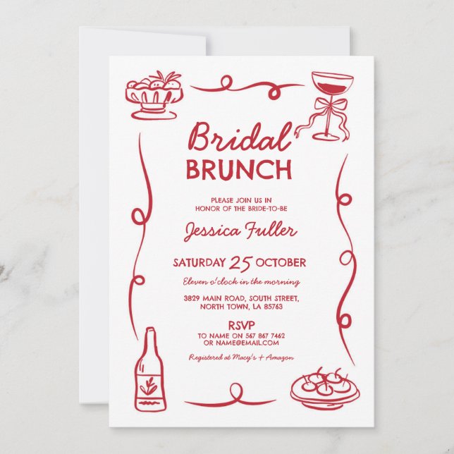 Invitation Brunch nuptial main lunaire tiré chic français (Devant)