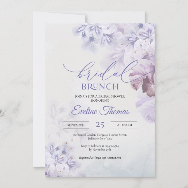 Invitation Brunch nuptial mauve rose bleu lilas printanier (Devant)