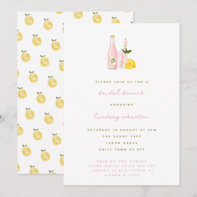 Invitation Brunch nuptial minimaliste en limonade rose (Devant / Derrière)