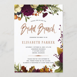 Invitation Brunch nuptial moderne automne fleurie douche nupt