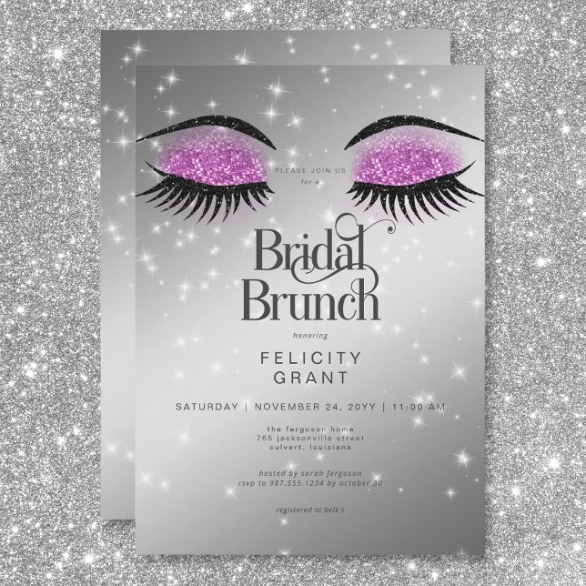 Invitation Brunch nuptial moderne Hot rose Glam Eyes (Modern Hot Pink Glam Eyes Bridal Brunch Invitation)