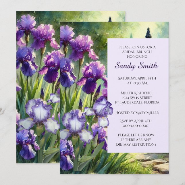 Invitation Brunch nuptial Purple Irises (Devant / Derrière)