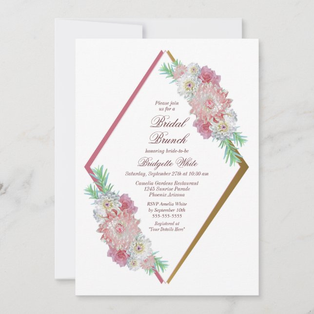 Invitation Brunch nuptial rose floral (Devant)