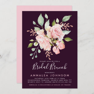 Invitation Brunch nuptial Rose rose et aubergine