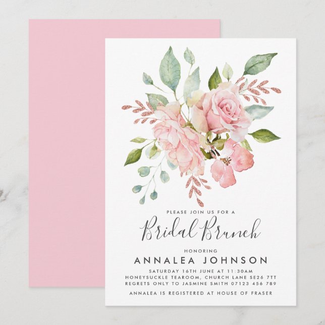 Invitation Brunch nuptial Roses Roses Roses Roses Roses Lavis (Devant / Derrière)