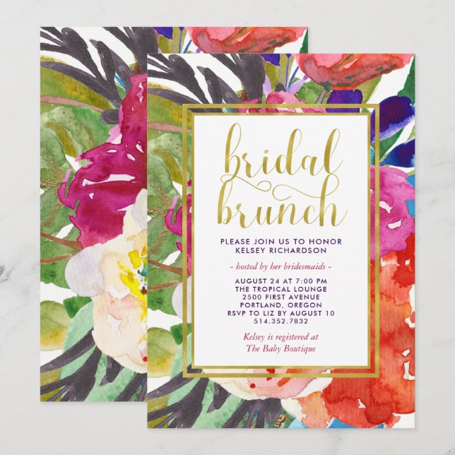 Invitation Brunch nuptial tropical coloré (Devant / Derrière)