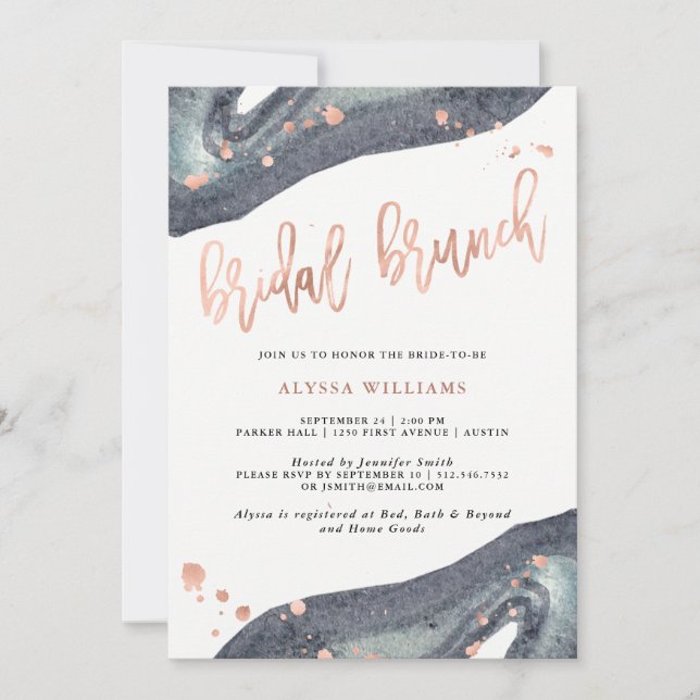 Invitation Brunch nuptiale gris rose de l'or | Geode de Faux (Devant)