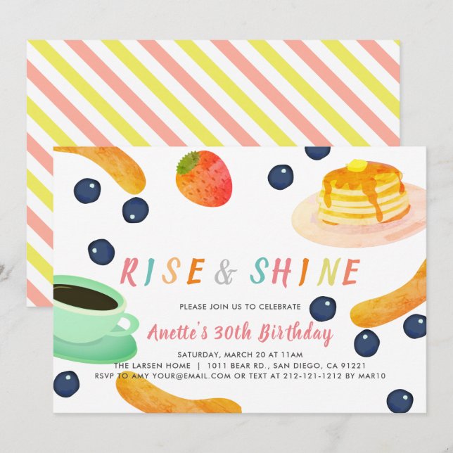 Invitation Brunch Pancake Café Adulte aquarelle Anniversaire (Devant / Derrière)