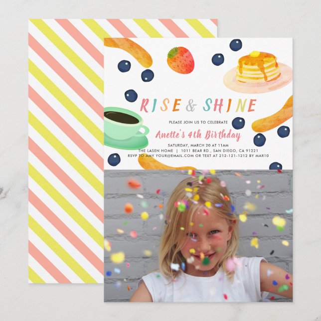Invitation Brunch Pancake PJ Aquarelle Enfants Photo Annivers (Devant / Derrière)
