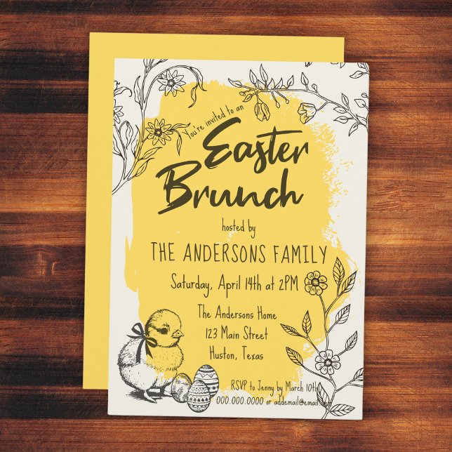 Invitation Brunch Pâques chic jaune (Chic Yellow Easter Brunch Invitation
)