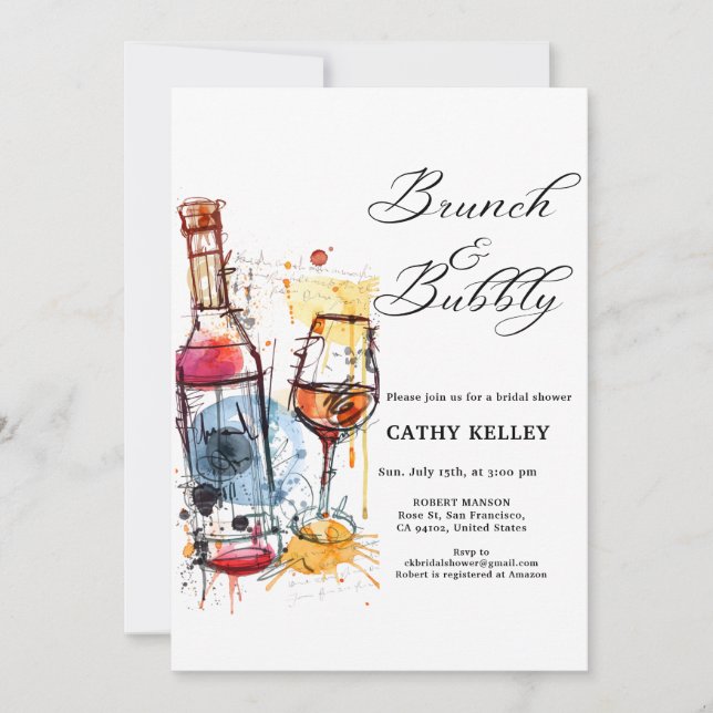 Invitation Brunch personnalisé et Fête des mariées champagne  (Devant)