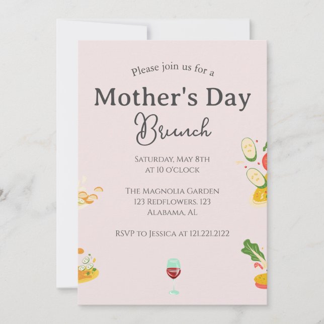 Invitation Brunch personnalisé pour la fête des mères | thème (Devant)