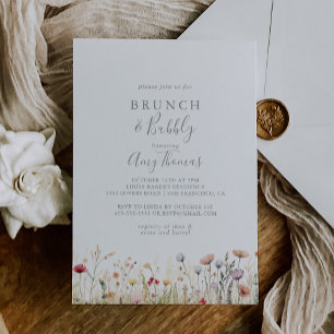 Invitation Brunch pétillant de mariage champêtre fleuri et he