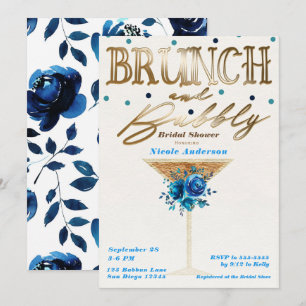 Invitation Brunch Pétillant Or Bleu Sarcelle Floral Baignade 