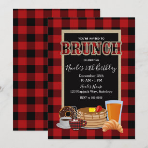 Invitation Brunch Petit Déjeuner Rustique Rouge Noir Carreaux